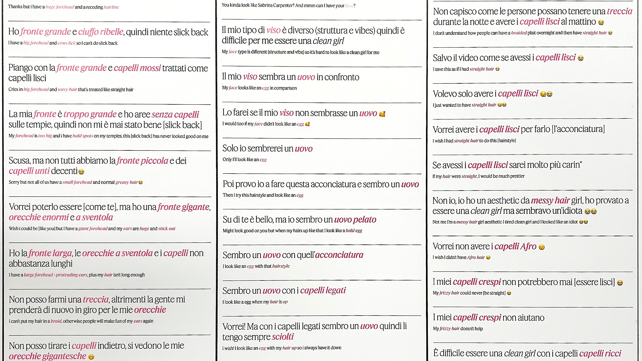 Dettaglio colonne categoria Aspetto